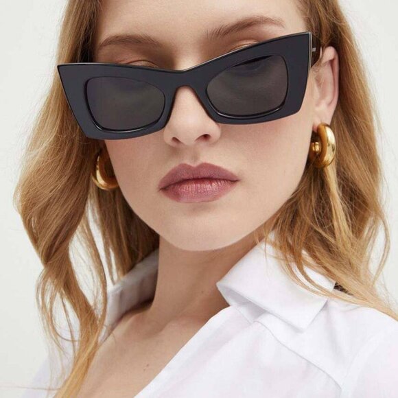 Saint Laurent SL702 003 Sunglasses Ivory Cat Eye Frame, Grey Lenses main image 8
